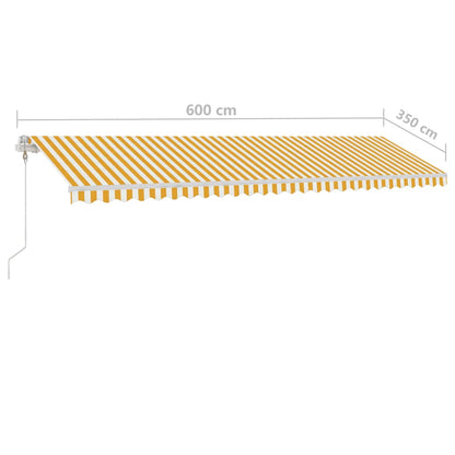 Toldo retrátil manual com LED 600x350 cm amarelo e branco