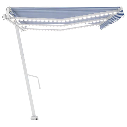 Toldo autom. c/ LED e sensor de vento 600x350 cm azul/branco