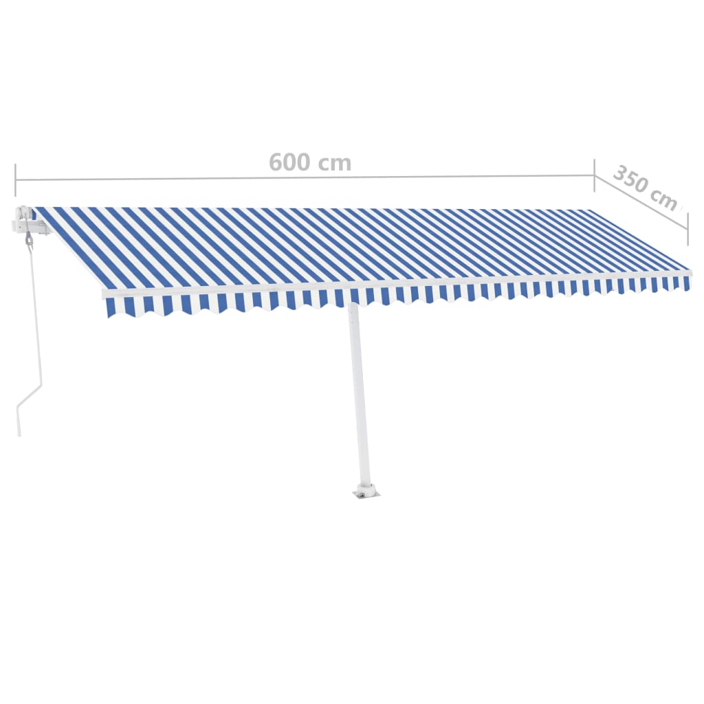 Toldo autom. c/ LED e sensor de vento 600x350 cm azul/branco