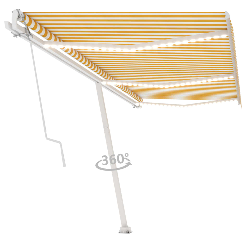 Toldo autom. LED e sensor de vento 600x350 cm amarelo/branco