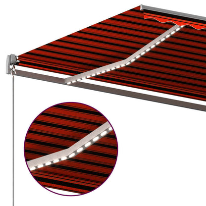 Toldo autom. LED e sensor de vento 500x300 cm laranja/castanho