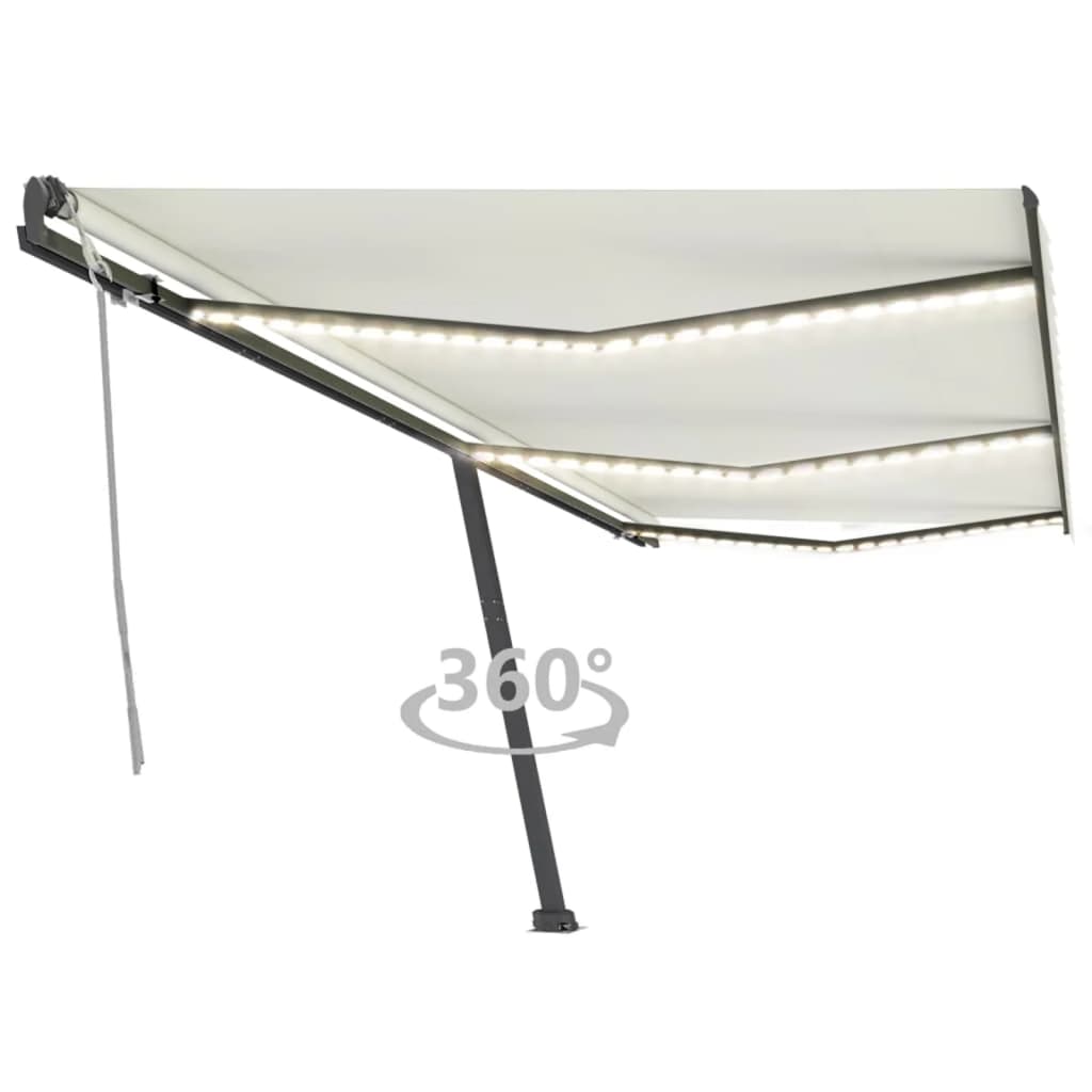 Toldo retrátil manual com LED 600x300 cm cor creme