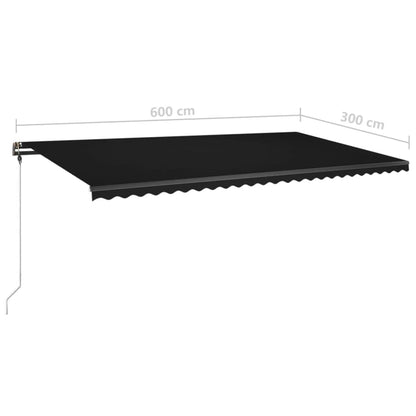 Toldo retrátil manual com LED 600x300 cm antracite