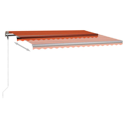 Toldo retrátil manual c/ luzes LED 400x350cm laranja e castanho