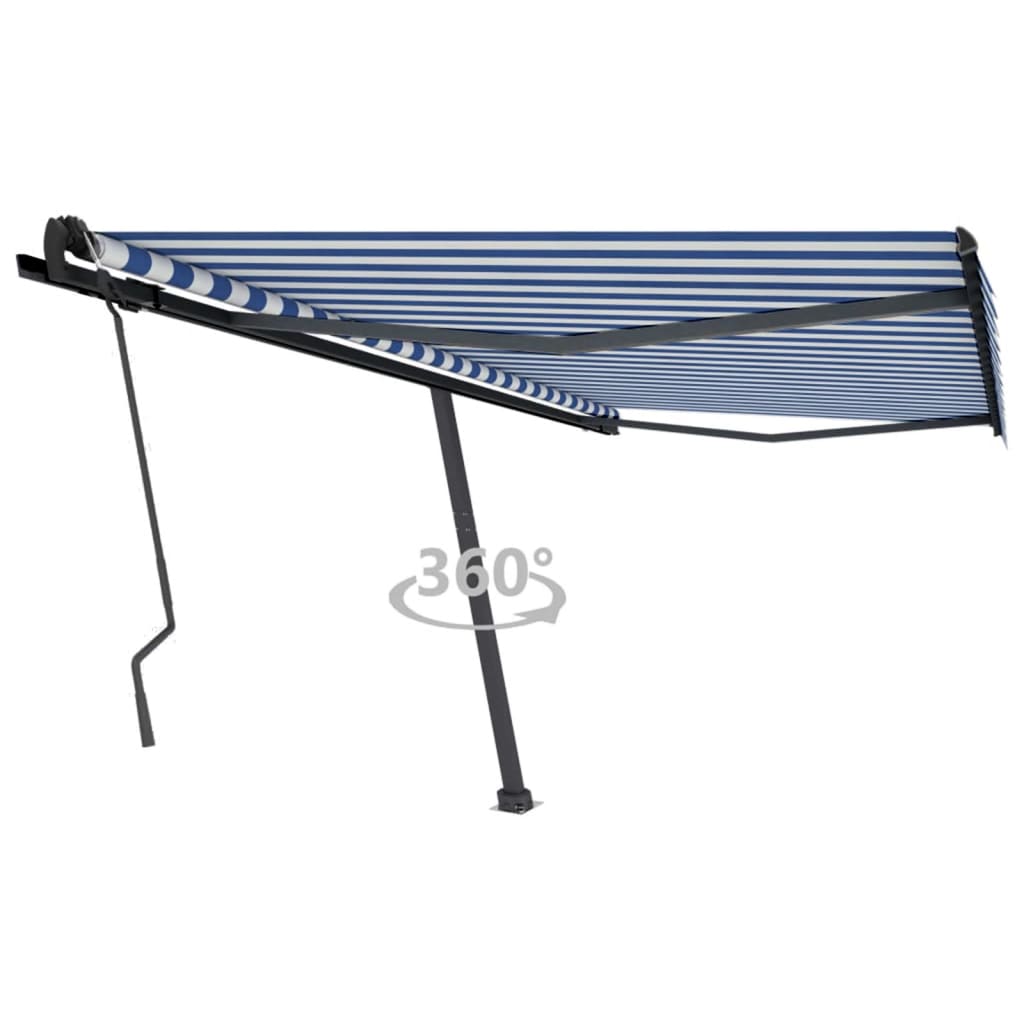 Toldo retrátil manual independente 450x350 cm azul e branco