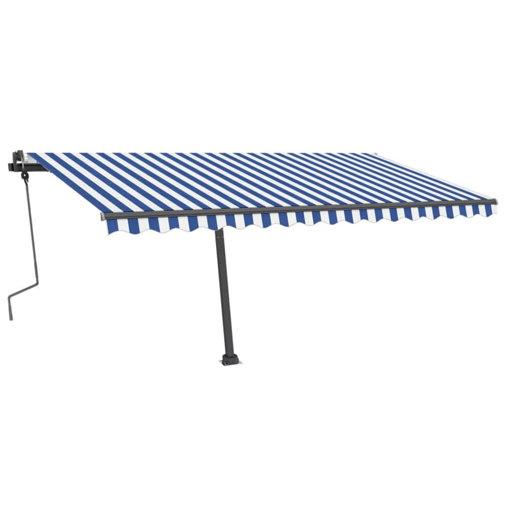 Toldo retrátil manual independente 450x350 cm azul e branco