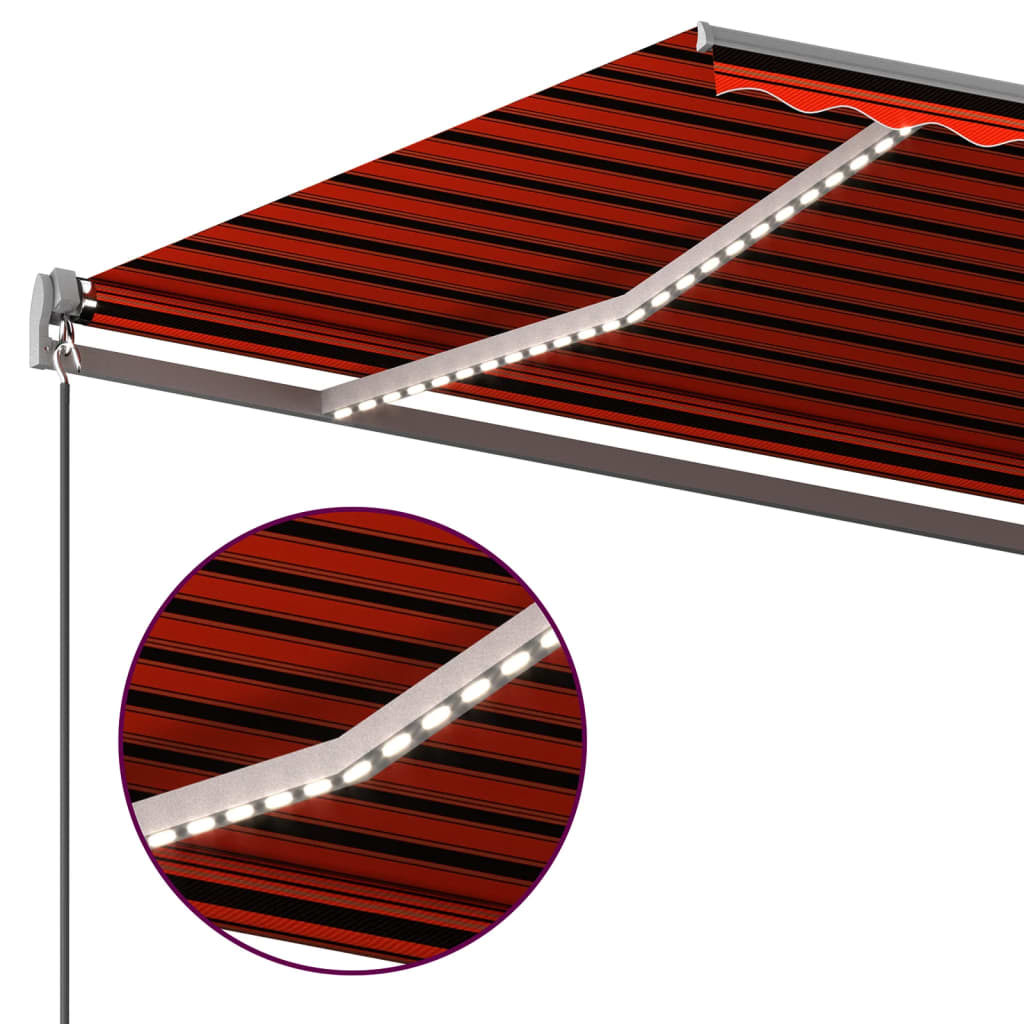 Toldo autom. LED e sensor de vento 500x350 cm laranja/castanho