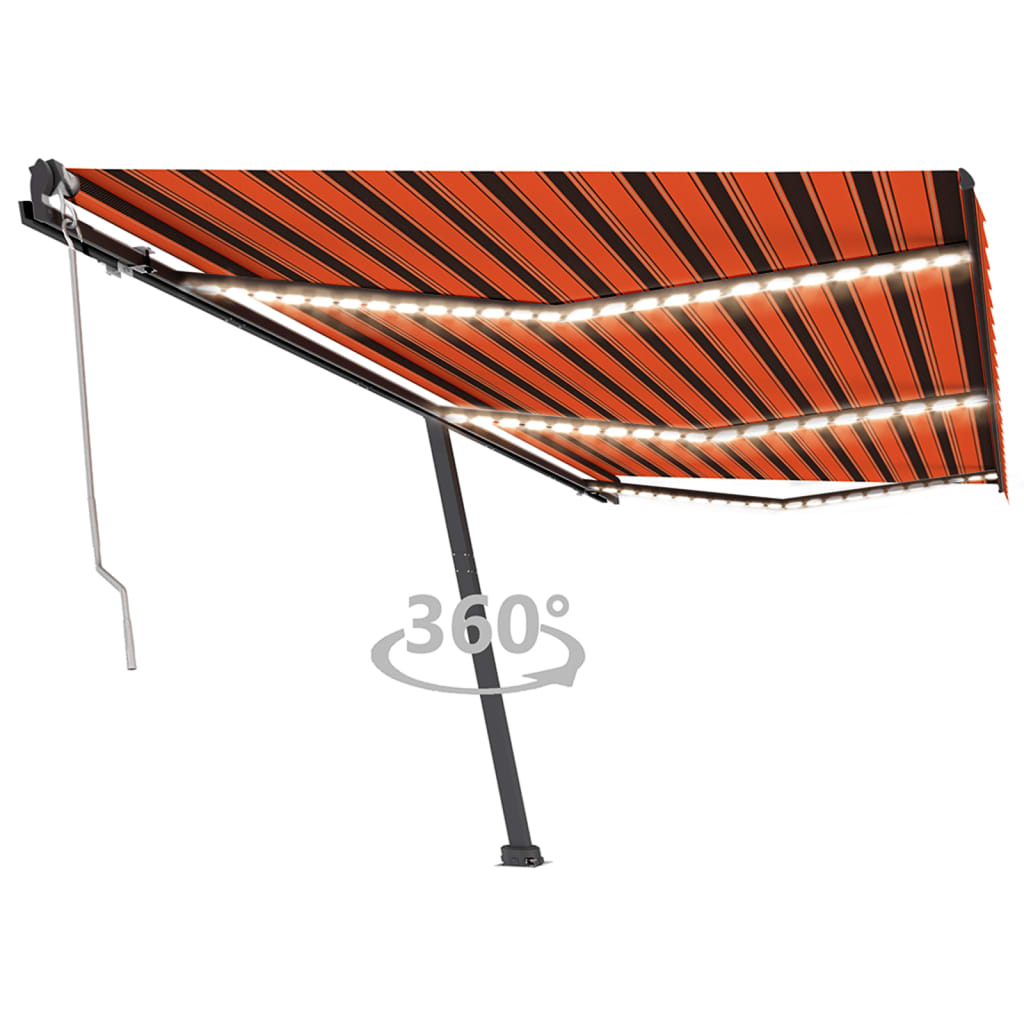 Toldo autom. LED e sensor de vento 600x350 cm laranja /castanho