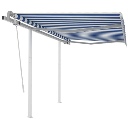 Toldo retrátil manual com postes 3x2,5 m azul e branco