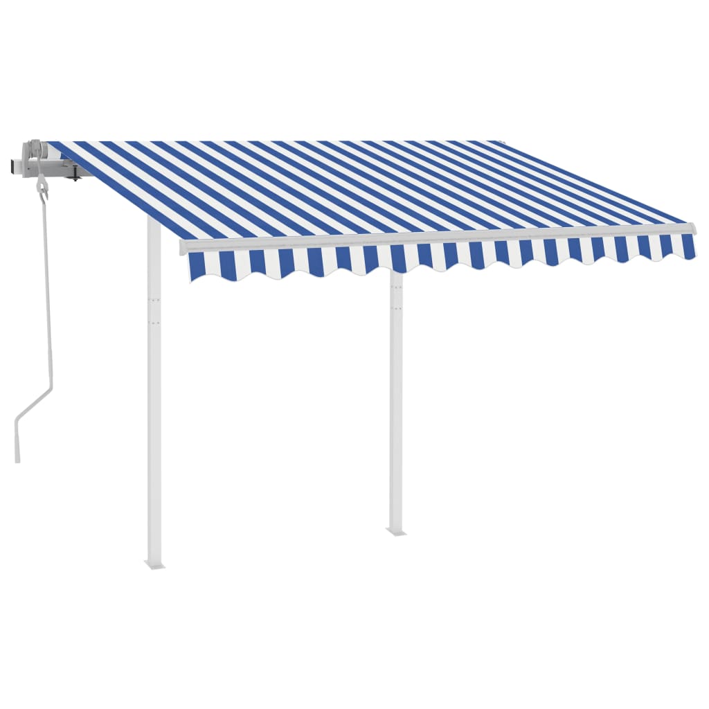 Toldo retrátil manual com postes 3x2,5 m azul e branco