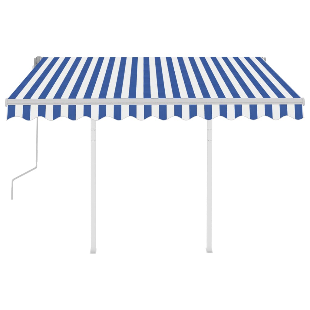 Toldo retrátil manual com postes 3x2,5 m azul e branco