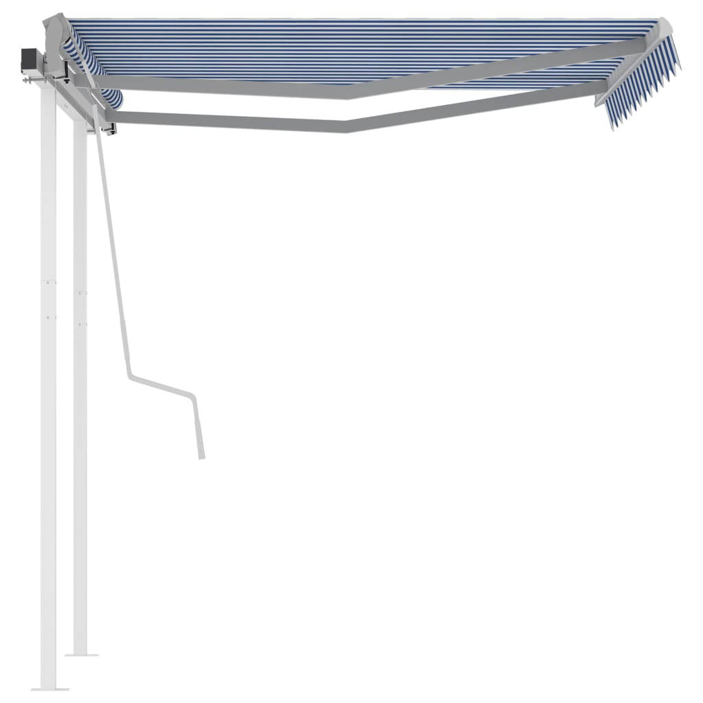 Toldo retrátil manual com postes 3x2,5 m azul e branco