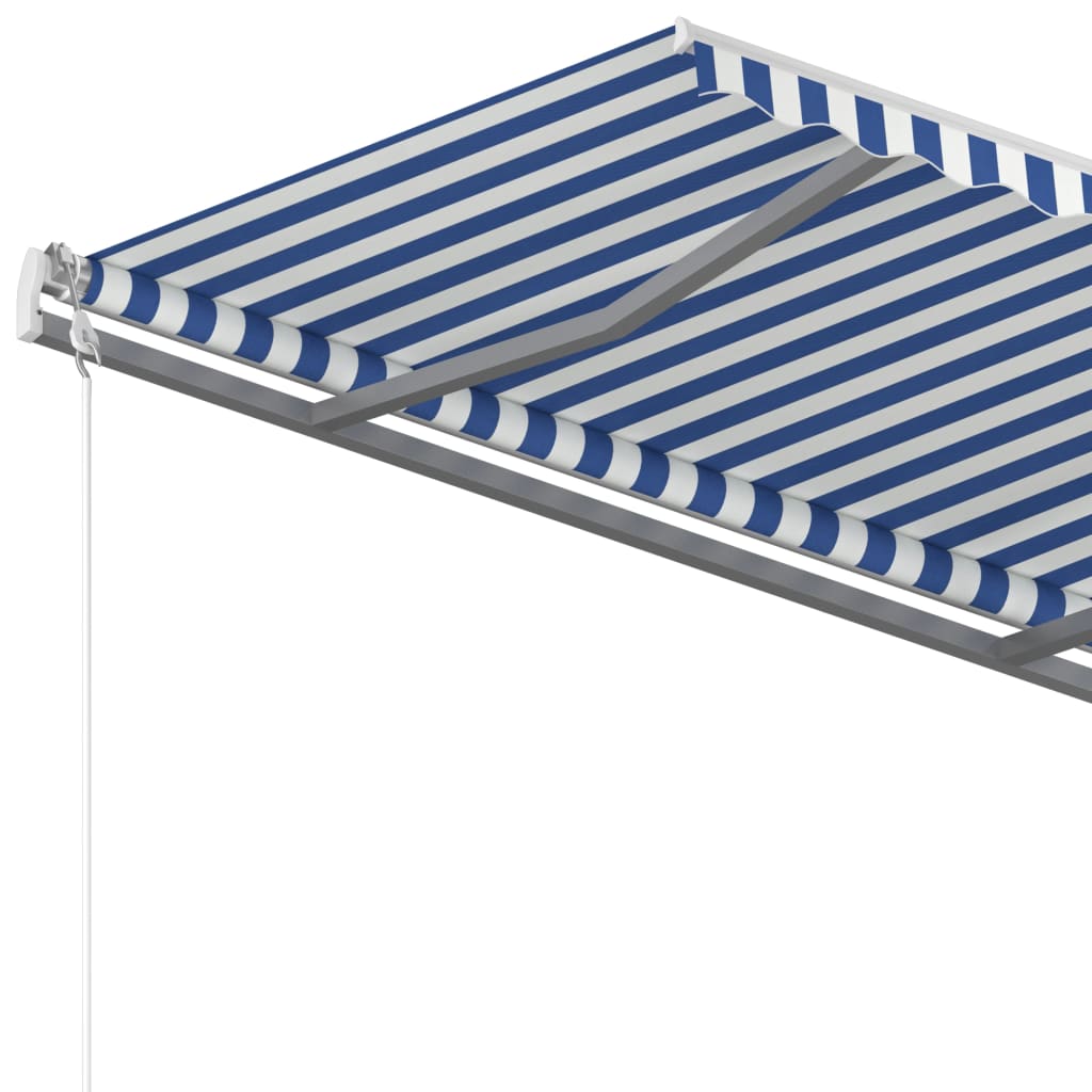 Toldo retrátil manual com postes 3x2,5 m azul e branco