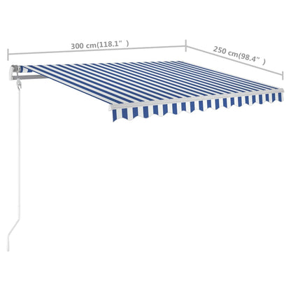 Toldo retrátil manual com postes 3x2,5 m azul e branco