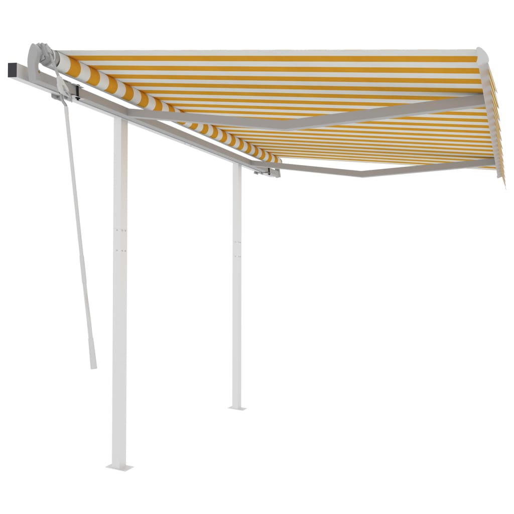 Toldo retrátil manual com postes 3x2,5 m amarelo e branco