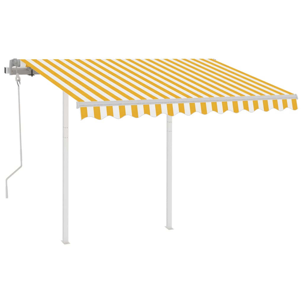 Toldo retrátil manual com postes 3x2,5 m amarelo e branco