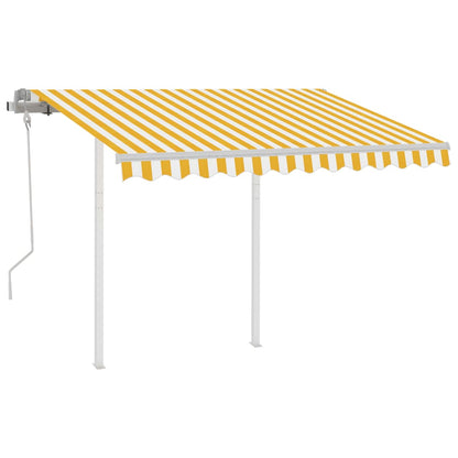 Toldo retrátil manual com postes 3x2,5 m amarelo e branco