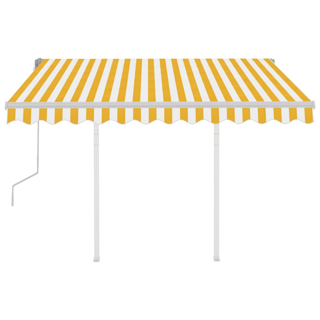 Toldo retrátil manual com postes 3x2,5 m amarelo e branco