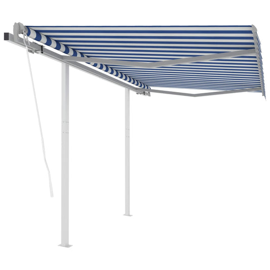 Toldo retrátil automático com postes 3x2,5 m azul e branco