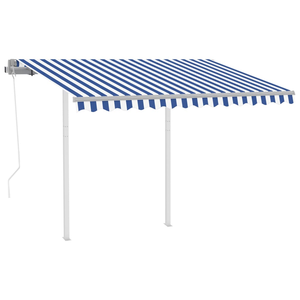 Toldo retrátil automático com postes 3x2,5 m azul e branco