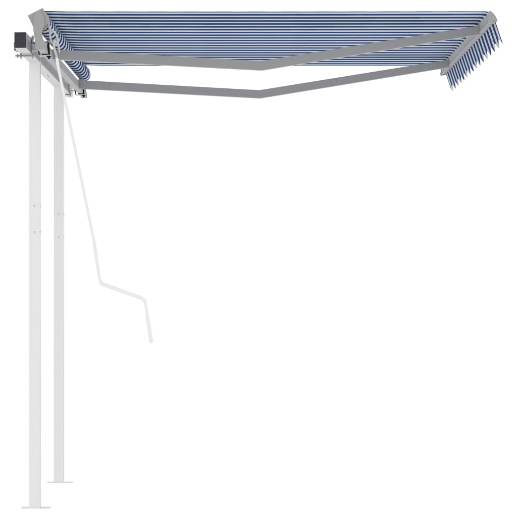 Toldo retrátil automático com postes 3x2,5 m azul e branco