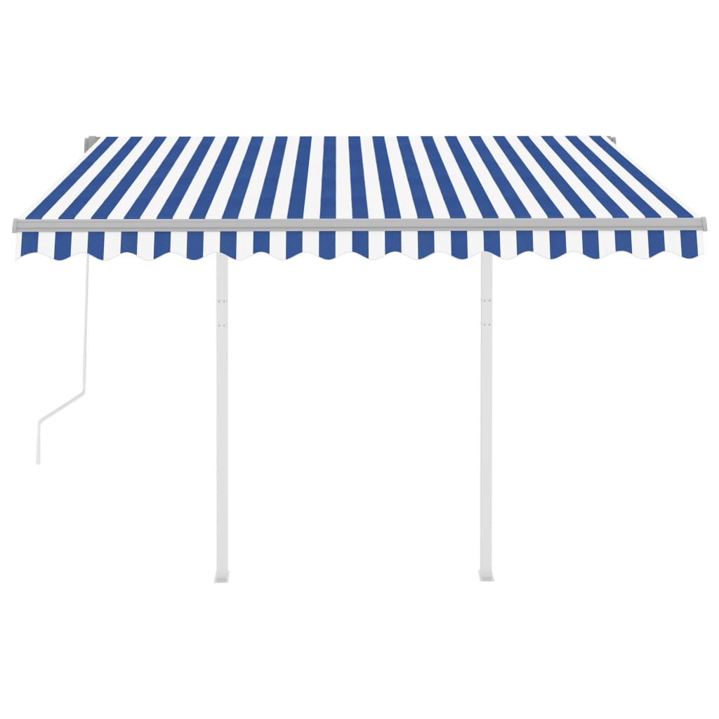 Toldo retrátil automático com postes 3x2,5 m azul e branco