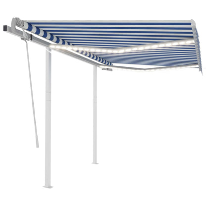 Toldo retrátil manual com LED 3,5x2,5 m azul e branco