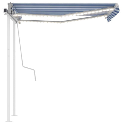 Toldo retrátil manual com LED 3,5x2,5 m azul e branco