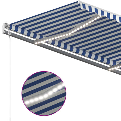 Toldo retrátil manual com LED 3,5x2,5 m azul e branco