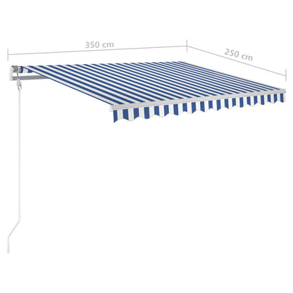 Toldo retrátil manual com LED 3,5x2,5 m azul e branco