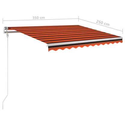 Toldo retrátil manual com LED 3,5x2,5 m laranja e castanho