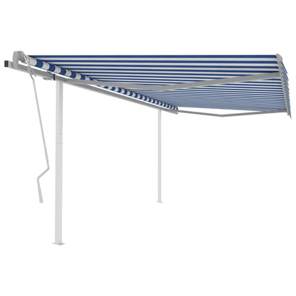 Toldo retrátil manual com postes 4x3 m azul e branco