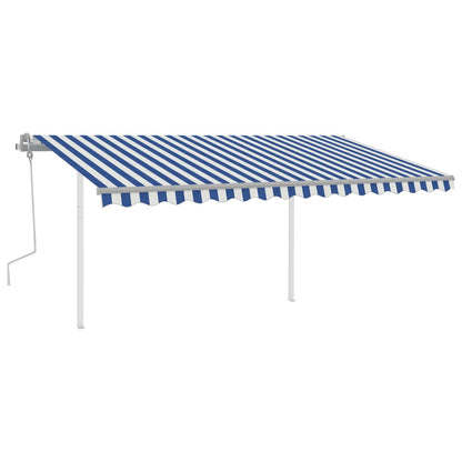 Toldo retrátil manual com postes 4x3 m azul e branco