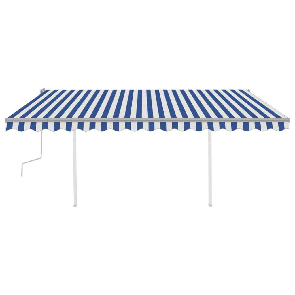 Toldo retrátil manual com postes 4x3 m azul e branco