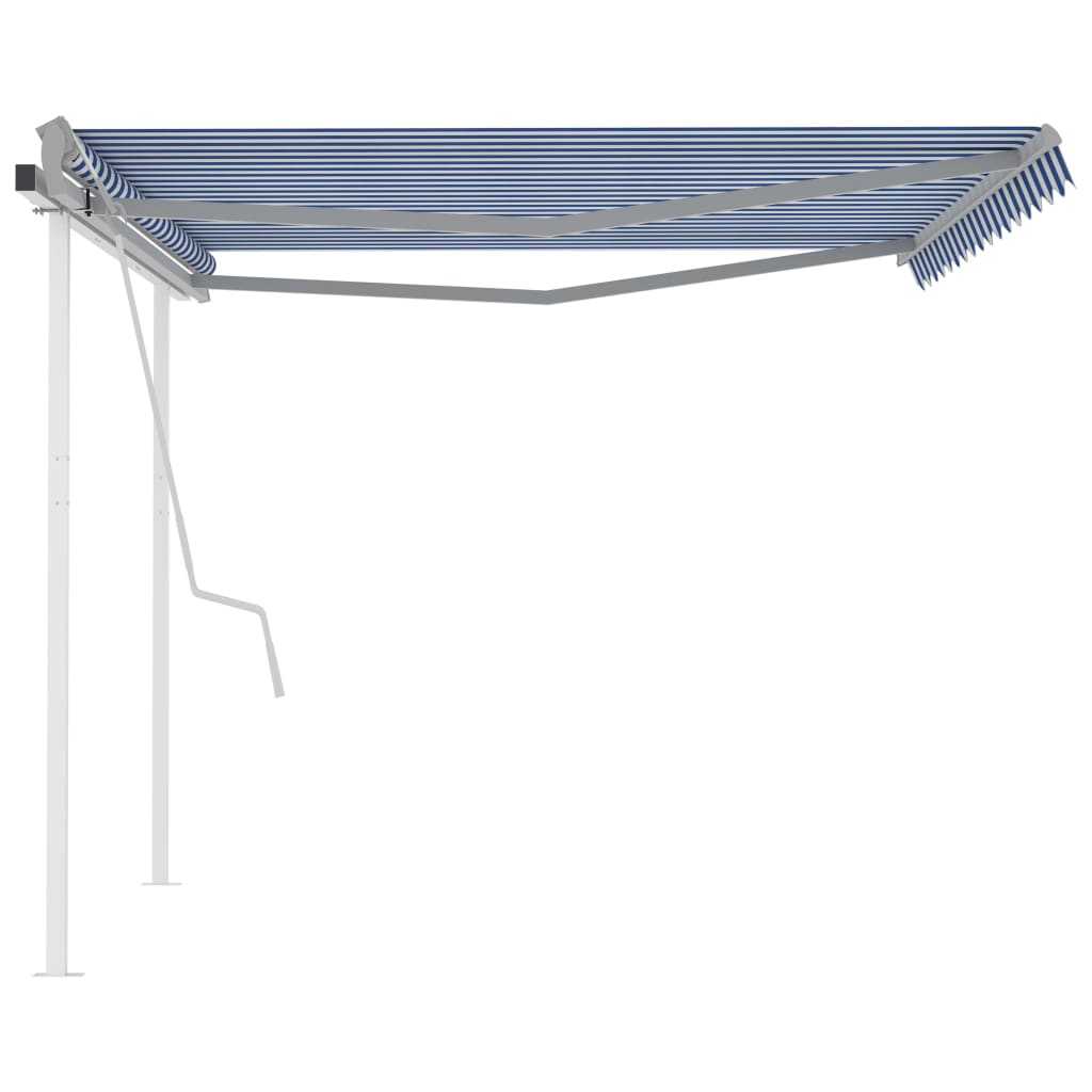 Toldo retrátil manual com postes 4x3 m azul e branco