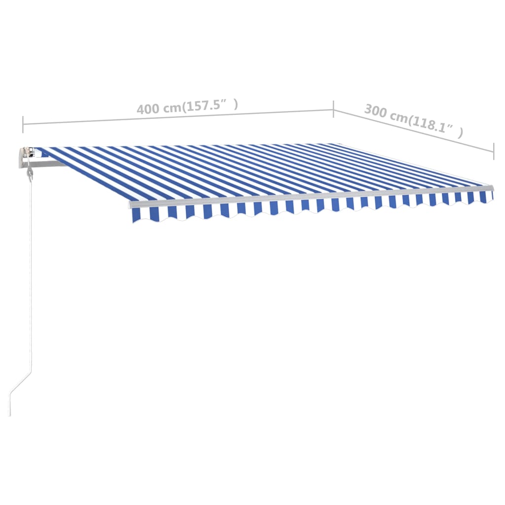 Toldo retrátil manual com postes 4x3 m azul e branco