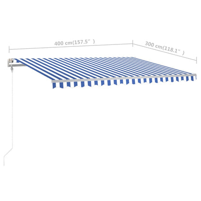 Toldo retrátil manual com postes 4x3 m azul e branco