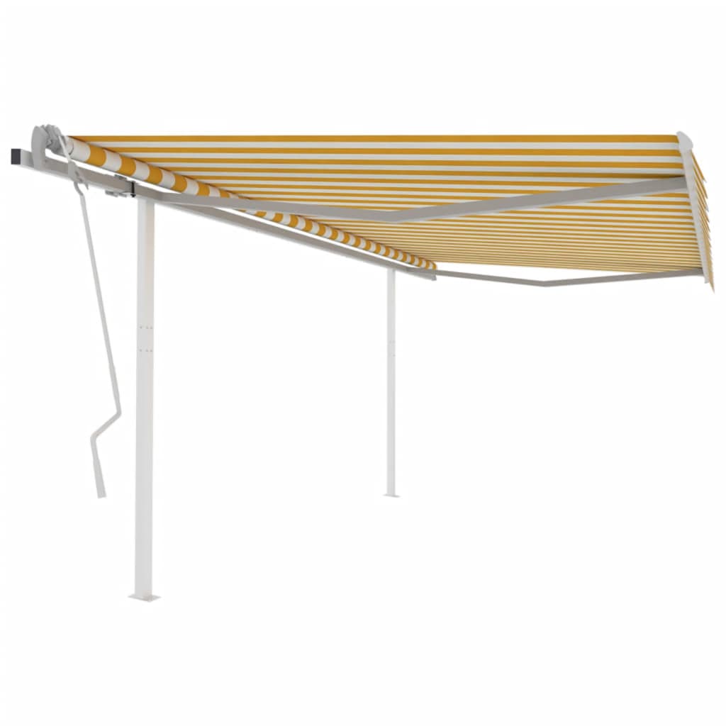 Toldo retrátil manual com postes 4x3 m amarelo e branco