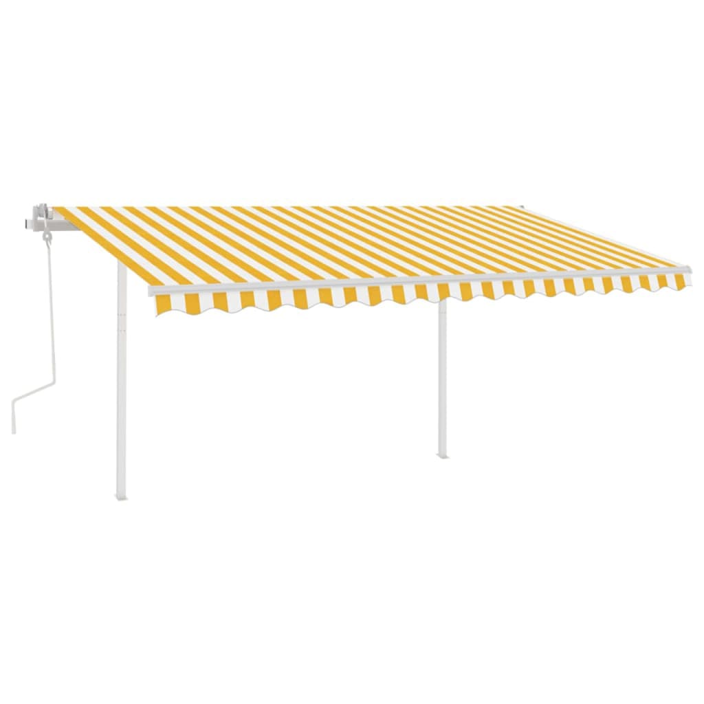 Toldo retrátil manual com postes 4x3 m amarelo e branco