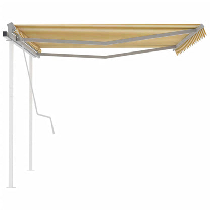 Toldo retrátil manual com postes 4x3 m amarelo e branco