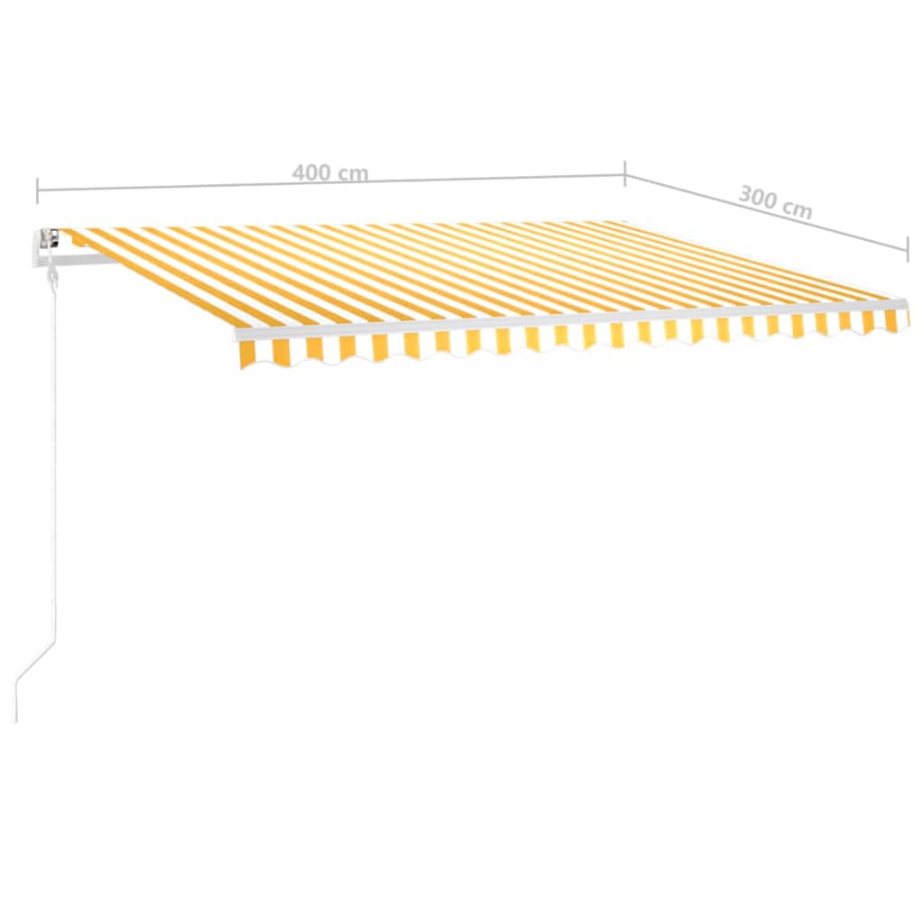 Toldo retrátil manual com postes 4x3 m amarelo e branco