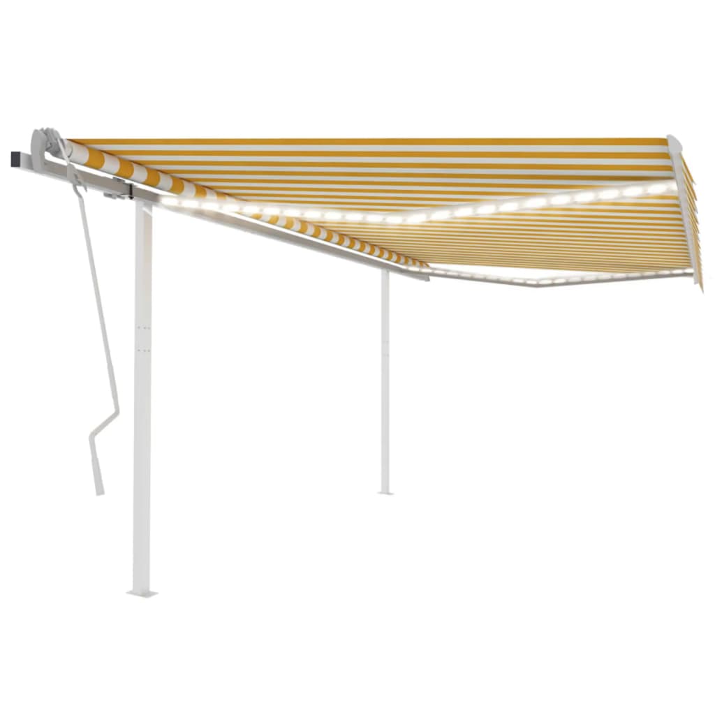 Toldo retrátil manual com luzes LED 4x3 m amarelo e branco