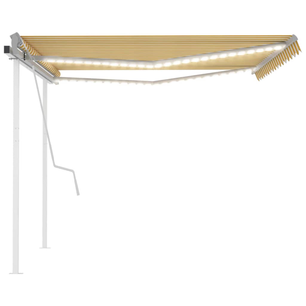 Toldo retrátil manual com luzes LED 4x3 m amarelo e branco