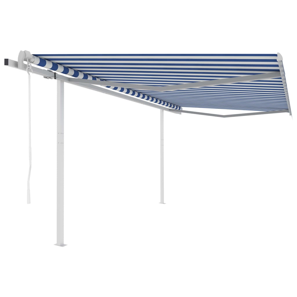 Toldo retrátil automático com postes 4x3 m azul e branco