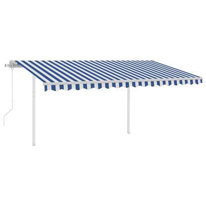 Toldo retrátil automático com postes 4x3 m azul e branco