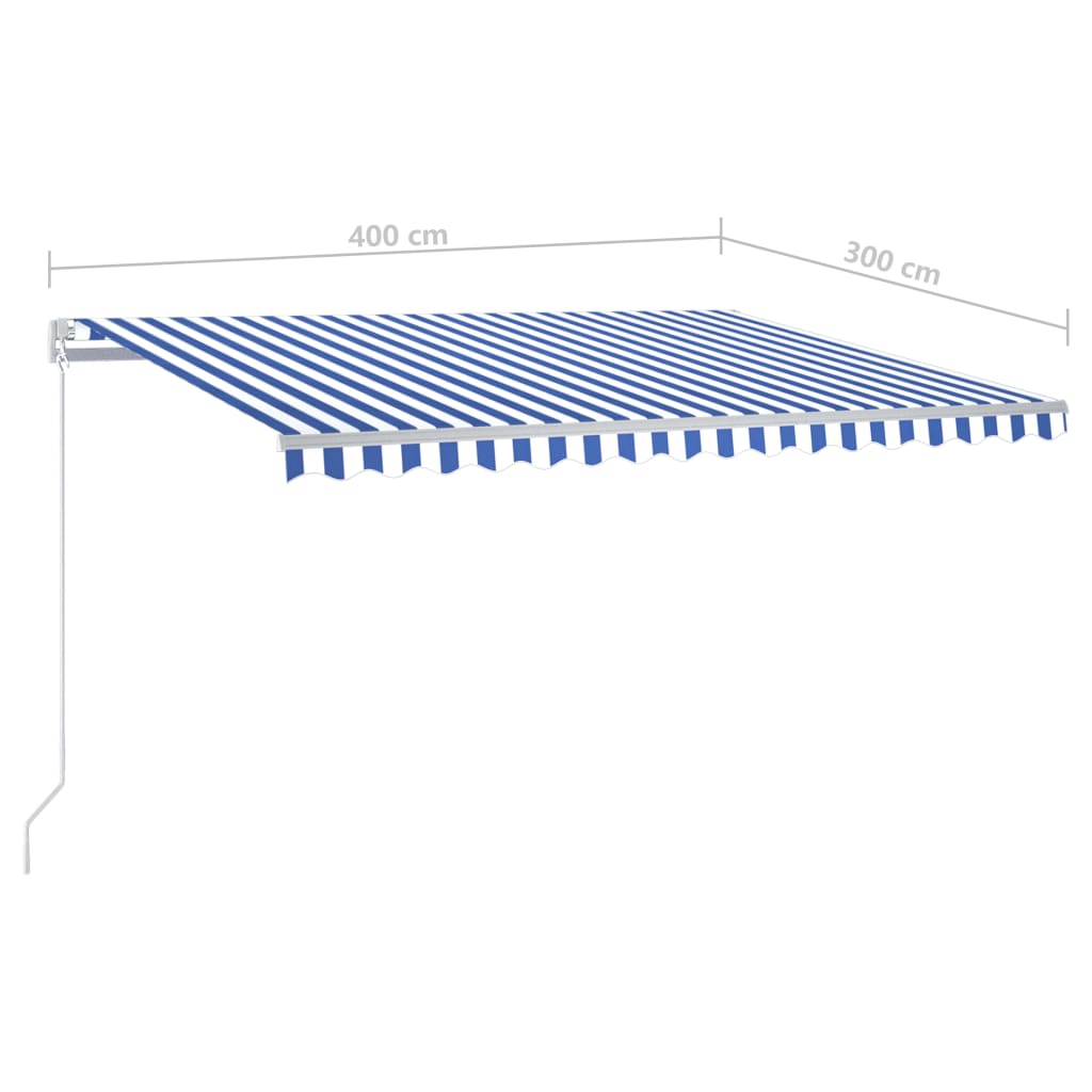 Toldo retrátil automático com postes 4x3 m azul e branco