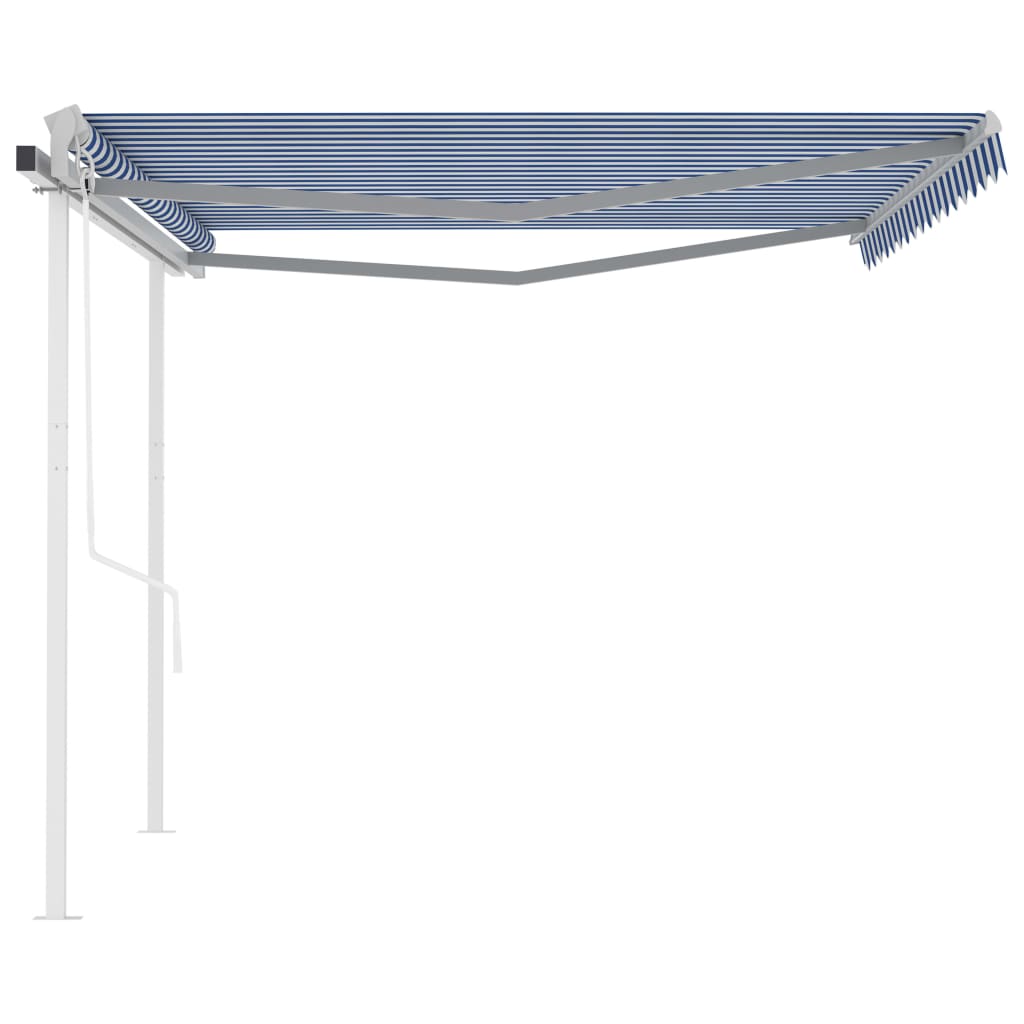 Toldo retrátil automático com postes 4x3 m azul e branco