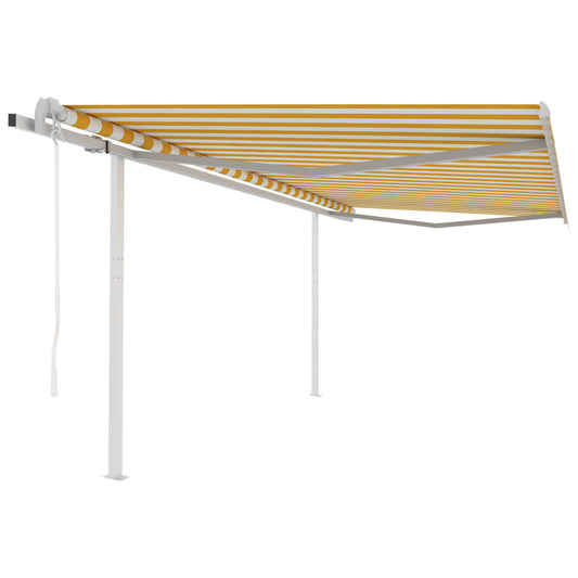 Toldo retrátil automático com postes 4x3 m amarelo e branco