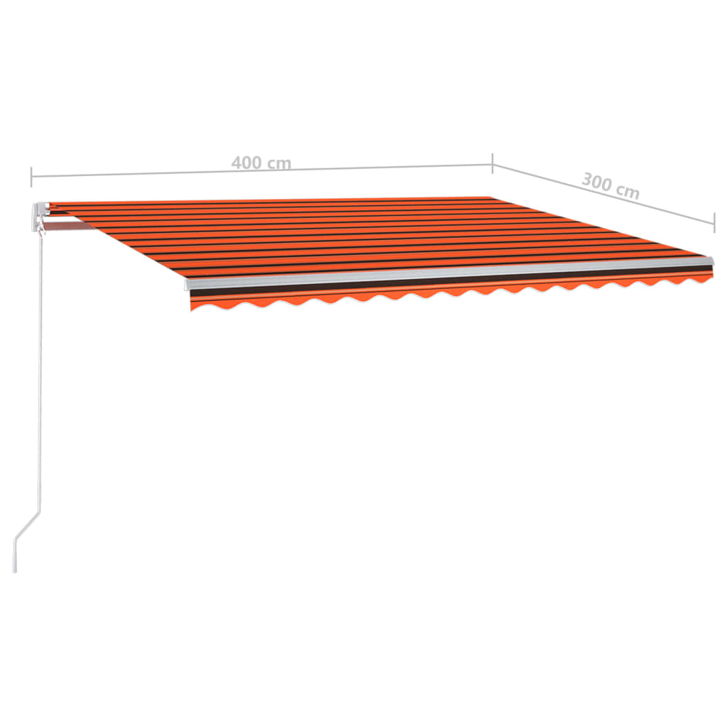 Toldo retrátil automático com postes 4x3 m laranja e castanho