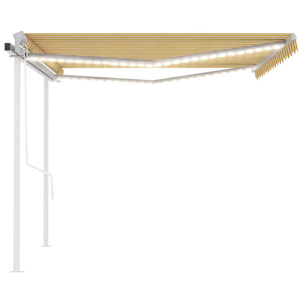 Toldo automático c/ LED e sensor de vento 4x3 m amarelo/branco